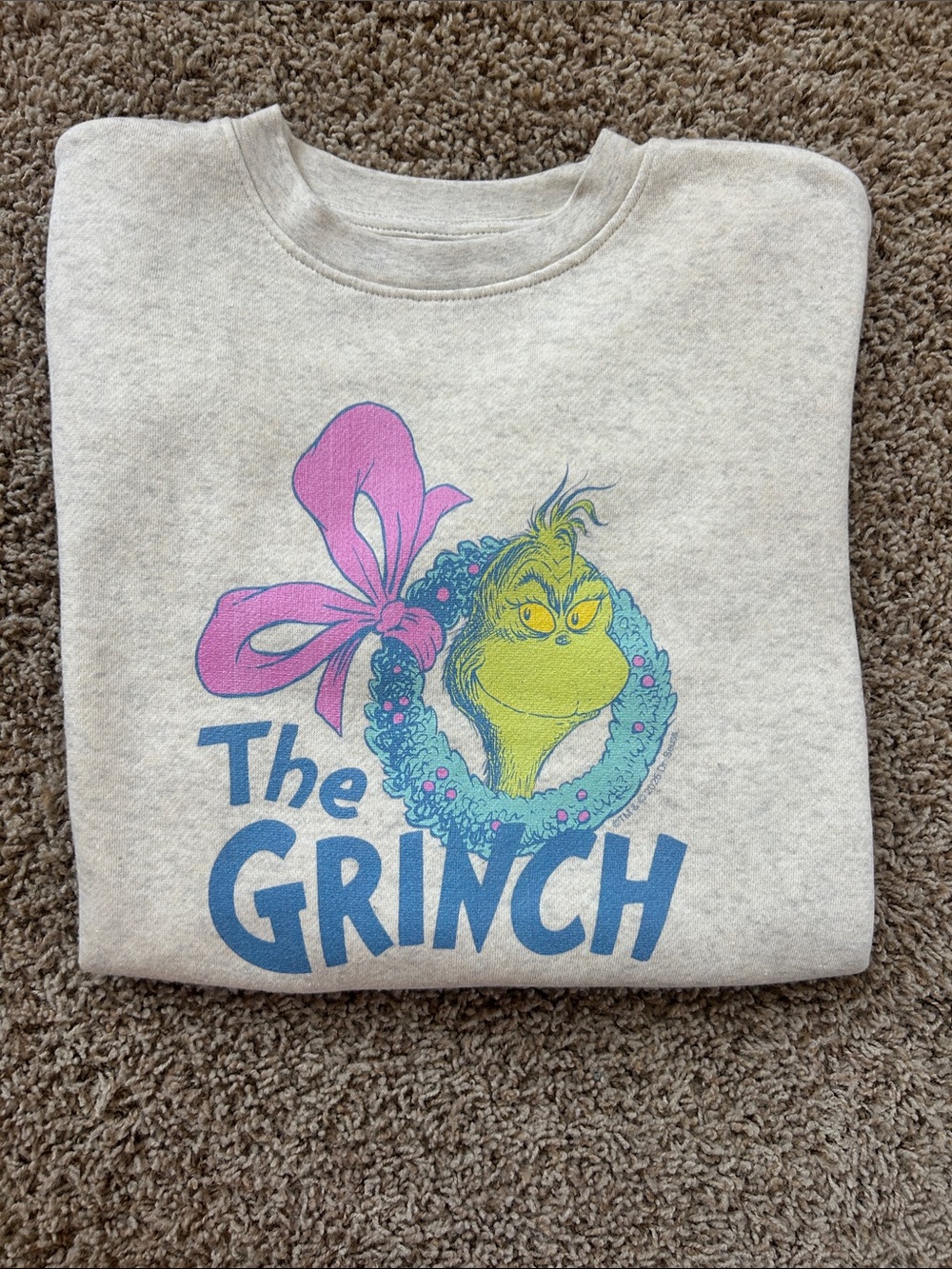 Kids Grinch Graphic Sweatshirt in Light Gray with Pink & Green Accents